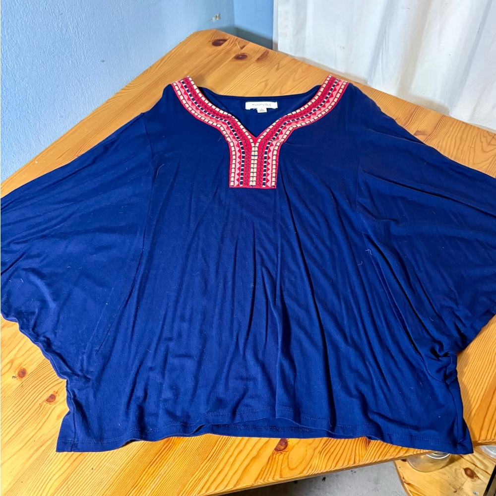 Navy Blue Embroidered Women's Top